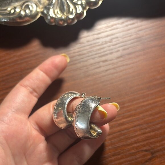 Vintage Sterling Silver 925 Elegant Statement Curved Hoop Earrings - Picture 10 of 11